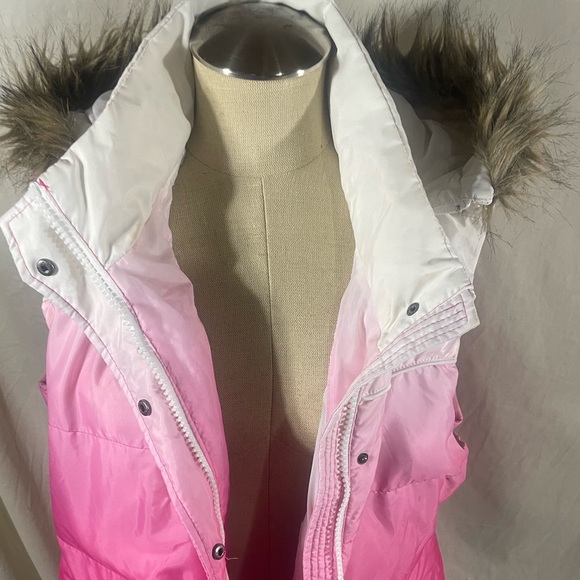 ROPER Pink & White Ombre Puffer Vest Faux Fur Trimmed Hood Size XL - Picture 3 of 8